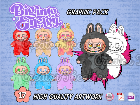 Labubu Graphic Pack Big Into Energy PNG SVG PDF Bundle