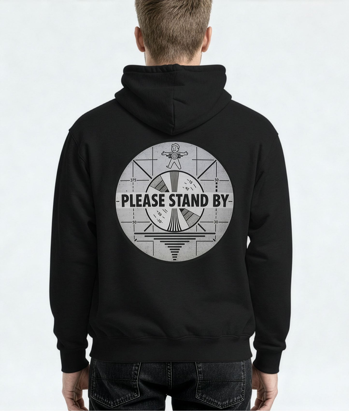Please Stand By Monochrome BW Oversized Hoodie